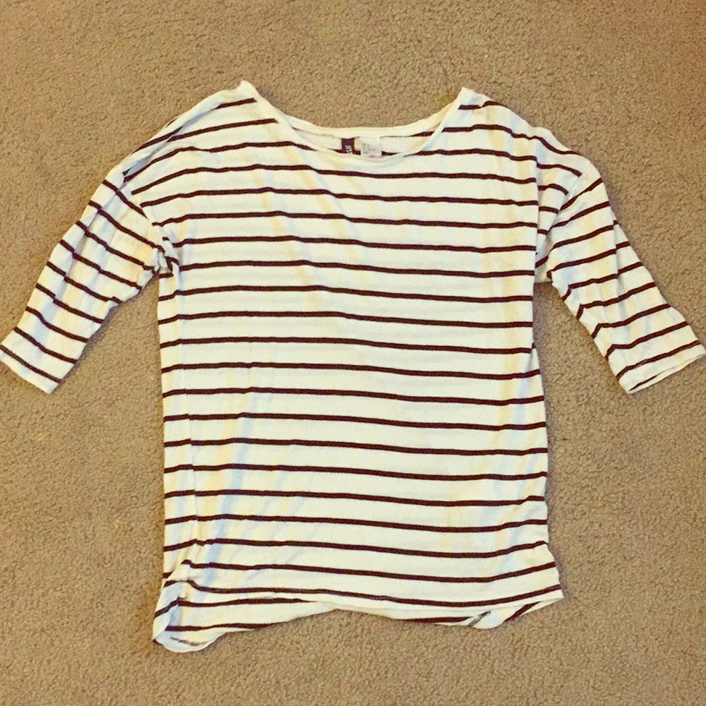 H&M White 3/4 Tee with Black Stripes